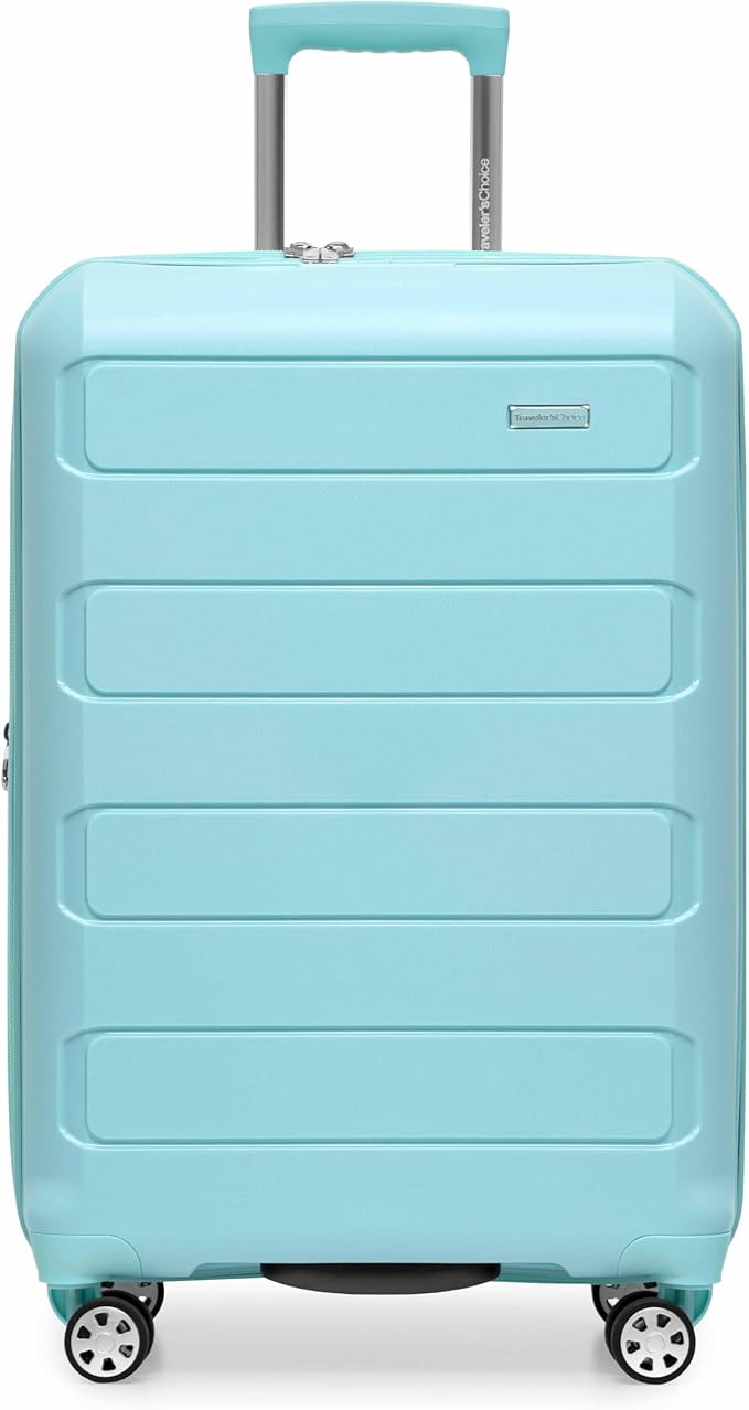 Traveler's Choice Pagosa Hardshell Expandable Luggage with Spinner Wheels, Baby Blue, 26-Inch Medium