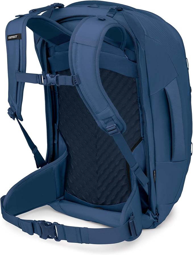 Osprey Farpoint 55L Men's Travel Backpack - Carry On Bag with Personal Item Sized Detachable Daypack, Antique Blue