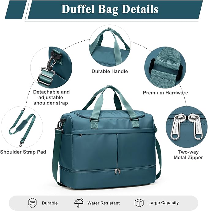 Weekender Bags for Women - 50L Large Travel Duffle Bag with Shoe Compartment - Carry on Overnight Bag for Travel, Weekend Getaway, Gym, Hospital