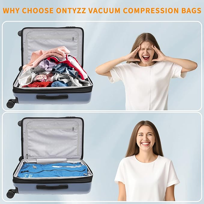 ONTYZZ Vacuum Bags for Travel, IPX8 Waterproof Vacuum Bags, Space Saver for Luggage/Camping/Home Storage (2 Pack No Pump-Blue)