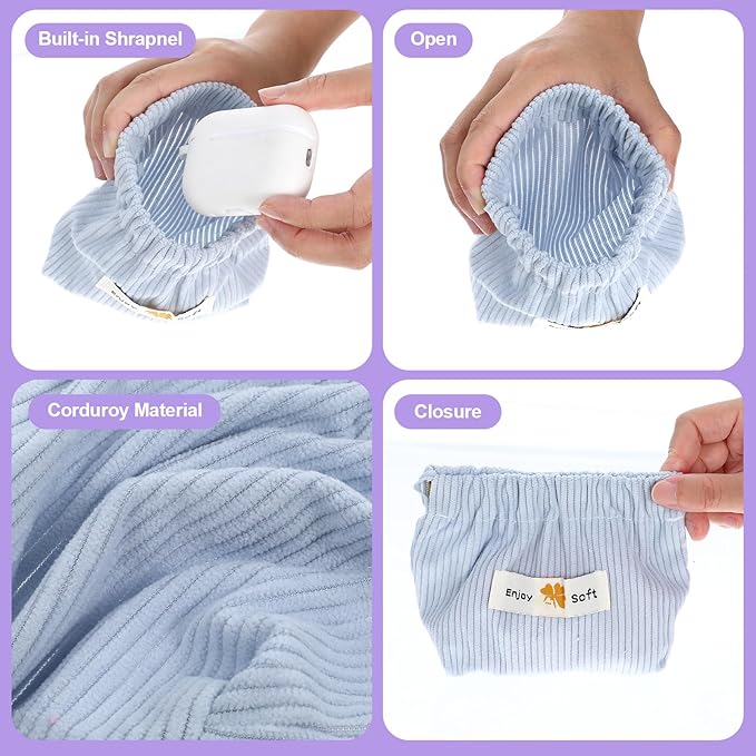 JIEYAO 6Pcs Corduroy Makeup Bags, Elastic Hair Tie Organizer Multicolor Storage Bag Daily Travel Organizer Bag Travel Makeup Pouch Portable Cosmetic Accessories Storage Multipurpose Pouches for Women