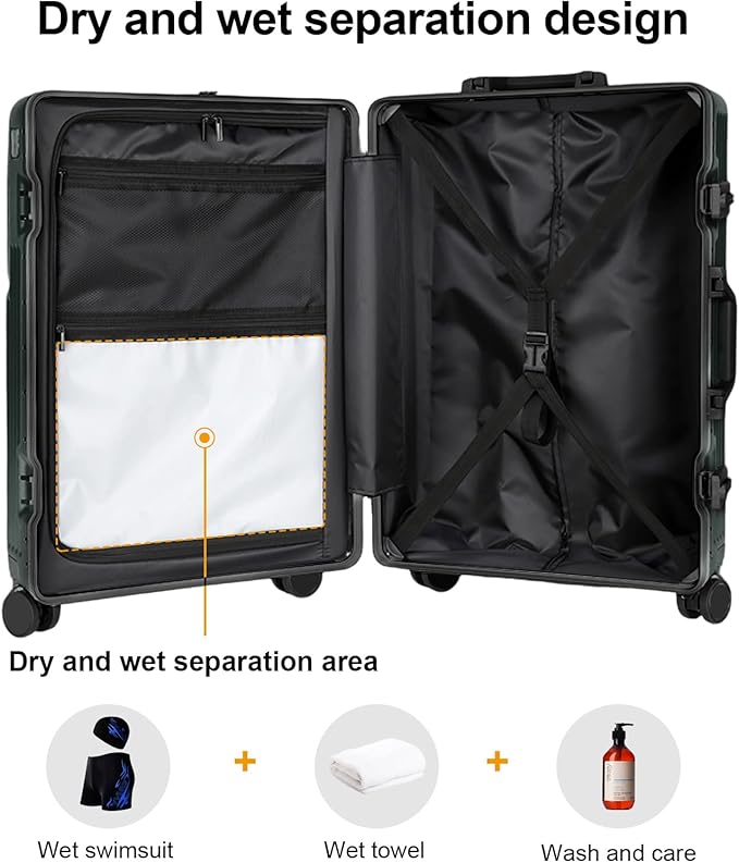 Carry on suitcase Zipperless Luggage,Polycarbonate Aluminum Hard Shell, Expandable Carry-On Suitcase with Spinner Wheels, 26 Inch Cabin