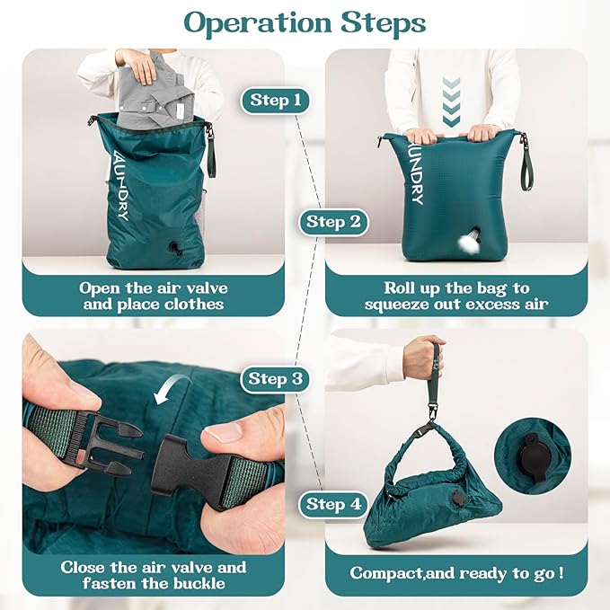 Travel Laundry Bag, Vacuum Compression Dirty Clothes Travel Bag, Waterproof Wet/Dry Space-Saving Laundry Storage Organizer, Smell Proof Storage Bag for Clothing, Swimming, Yoga, Gym, Camping