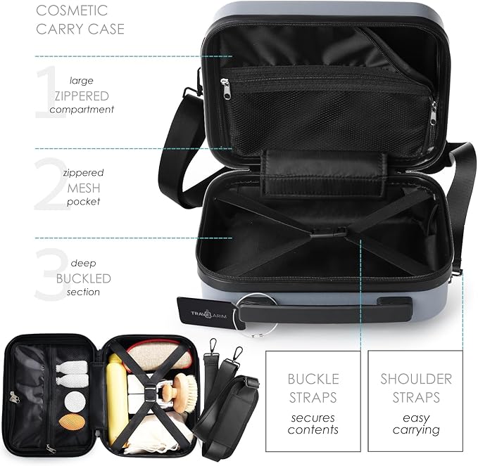22 Inch Carry On Luggage, Carry On Suitcase with Wheels, Hardside Luggage Carry-On, Expandable Grey Small Suitcase, Hard Shell Carry-on Luggage, Spinner Luggage with Cosmetic Bag