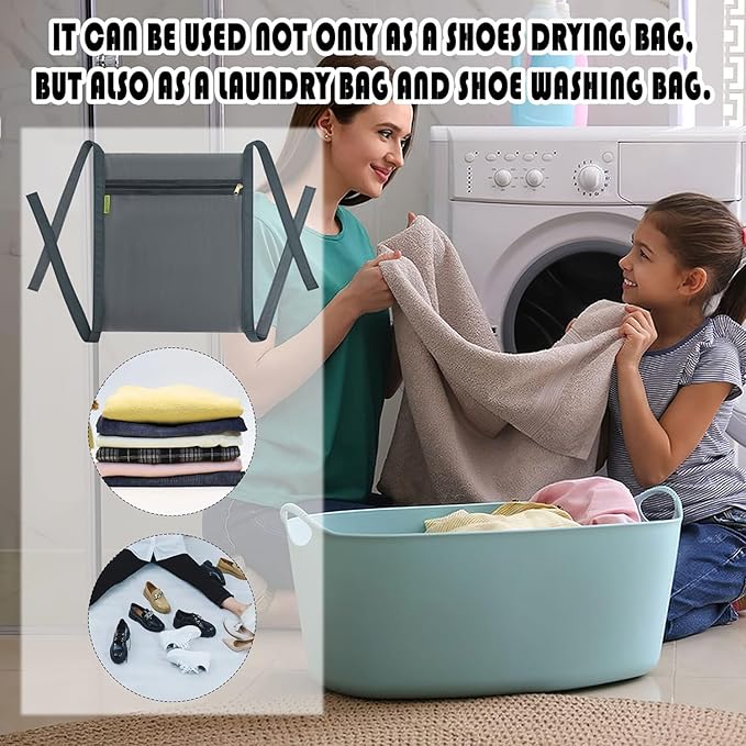 Sneaker Drying Bag, Shoe Dryer Mesh Bags, Sneaker Wash & Dry Net Bag for Dryer, Large HoneyComber Mesh Laundry Bags with Zipper and Strap for Most Dryers Door, 15.7"x13.8" (White & Grey)