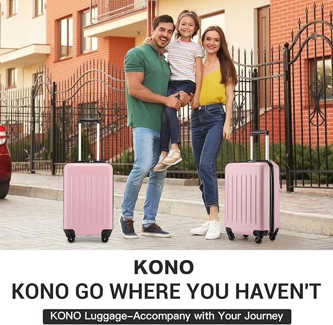 Kono 20-Inch Small Hardside Carry-on Suitcase with Spinner Wheels, Lightweight ABS+PC Rolling Cabin Suitcase for Airplane Travel (Pink, for 1-3 Days of Travel)