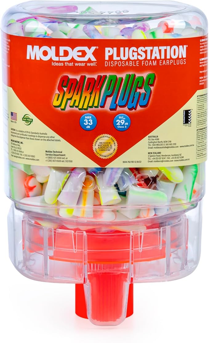 Moldex SparkPlugs PlugStation Uncorded Earplug Dispenser – 250 Pairs Soft Foam Disposable Ear Plugs, Wall Mount Bulk PPE Hearing Protection Station, NRR 33dB Noise Reduction, 6644