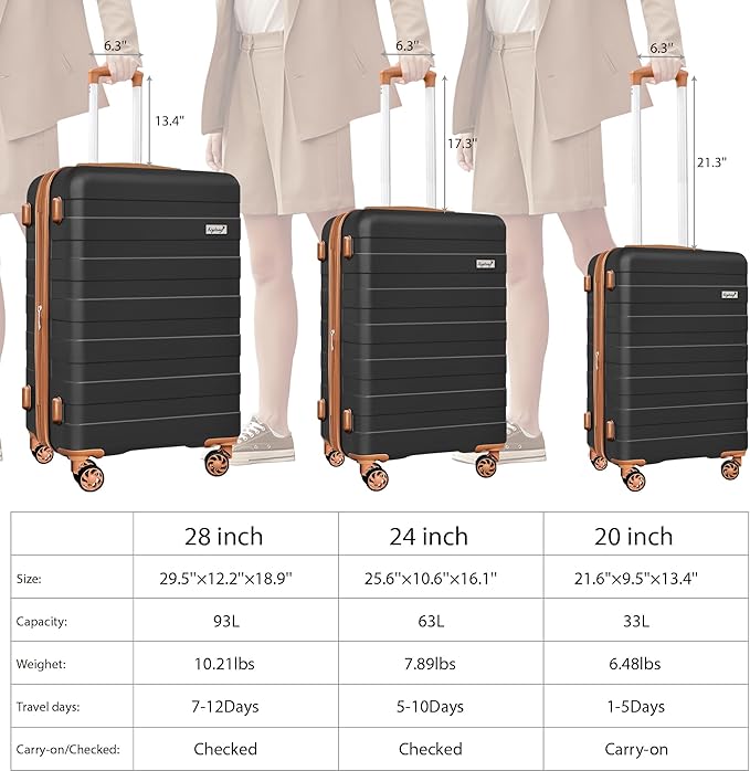 Zebra Luggage Sets 3 Piece, 20" Carry On Luggage with Spinner Wheels, Hardside Business Travel Suitcase Set with TSA Lock, Lightweight Suitcase,20/24/28 inch,Black Brown