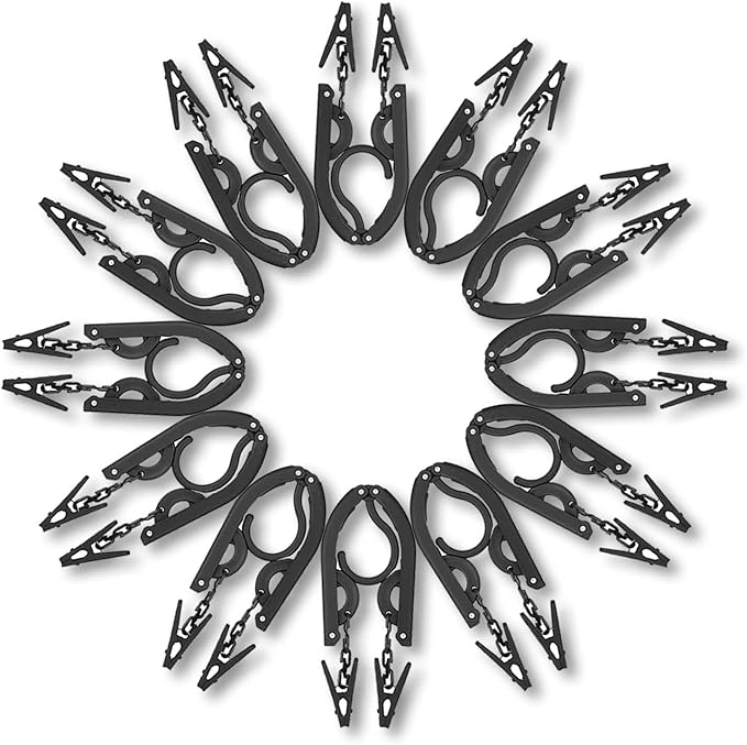 12pcs Black Travel Hangers with 24pcs Clips Foldable for Suitcase, Portable Folding Clothes Hangers, Cruise Ship Essentials Drying Rack for Portable Travel Accessories