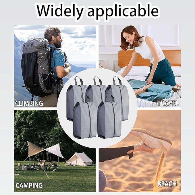 5Pcs XL Travel Shoe Bags Portable Travel Gifts Shoe Organizer with Zipper Closure, Waterproof Nylon Shoe Storage Organizer with Handle Travel Bags For Men and Women, Grey