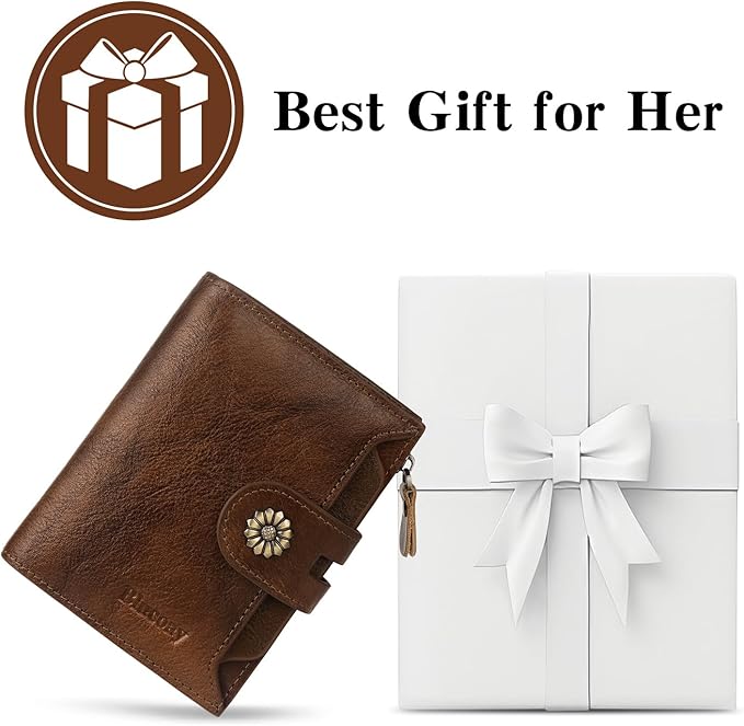 Wallet Women,RFID Blocking Womens Wallet,Real Leather Bifold Compact Small Wallet for Women Card Holder with Zip Coin Pocket(Darkcoffee)