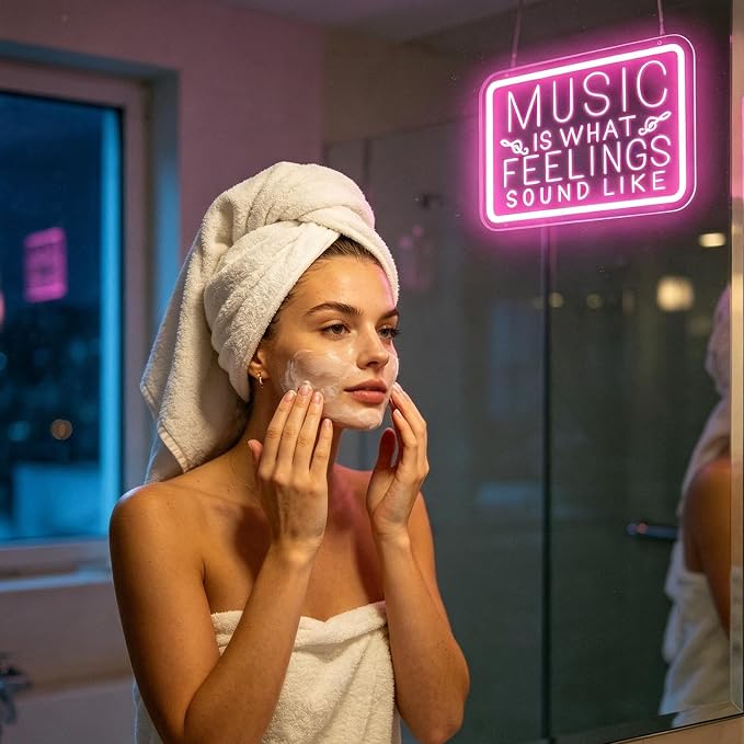 Music is What Feelings Sound Like Neon Signs for Man Cave Decor，Led Neon Light for Live Room, Game Room, Broadcasting Room, Studio, Bedroom Wall Art，Music Lover Gifts