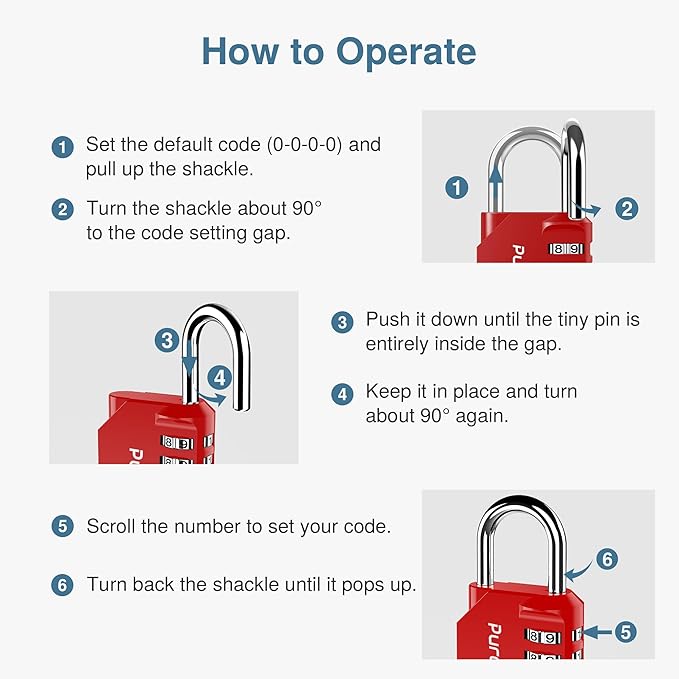 Puroma 1 Pack Combination Lock for Locker 4 Digit Outdoor Waterproof Padlock for School, Gym, Sports, Fence, Toolbox, Gate, Case, Outdoor, Hasp Storage (Red)
