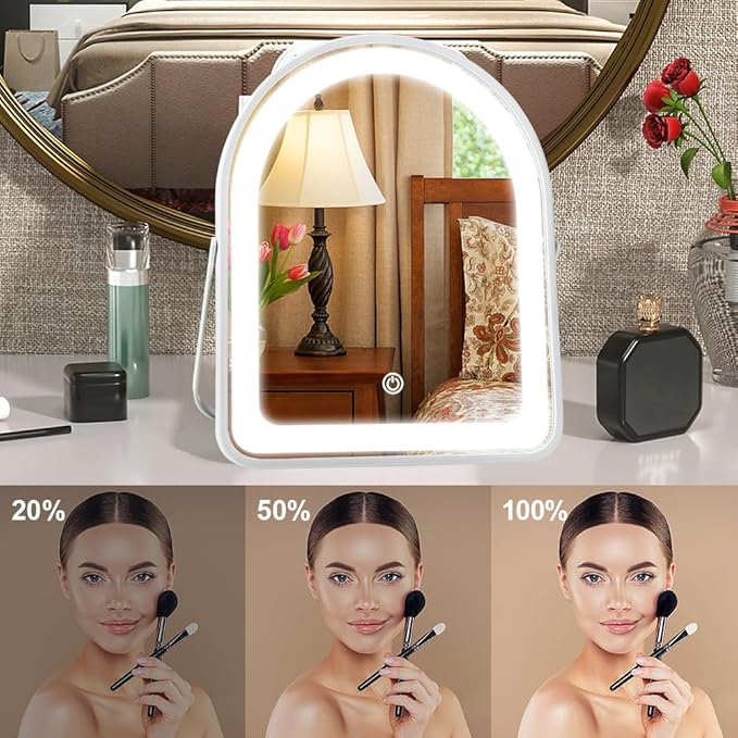YEKKOPT Rechargeable Vanity Mirror with Lights,10"×7.8" Arched LED Makeup Mirror with Lights, Smart Touch Control Dimmable 3 Modes Light up Mirror for Dorm Desk Dressing Room,Gift for Women
