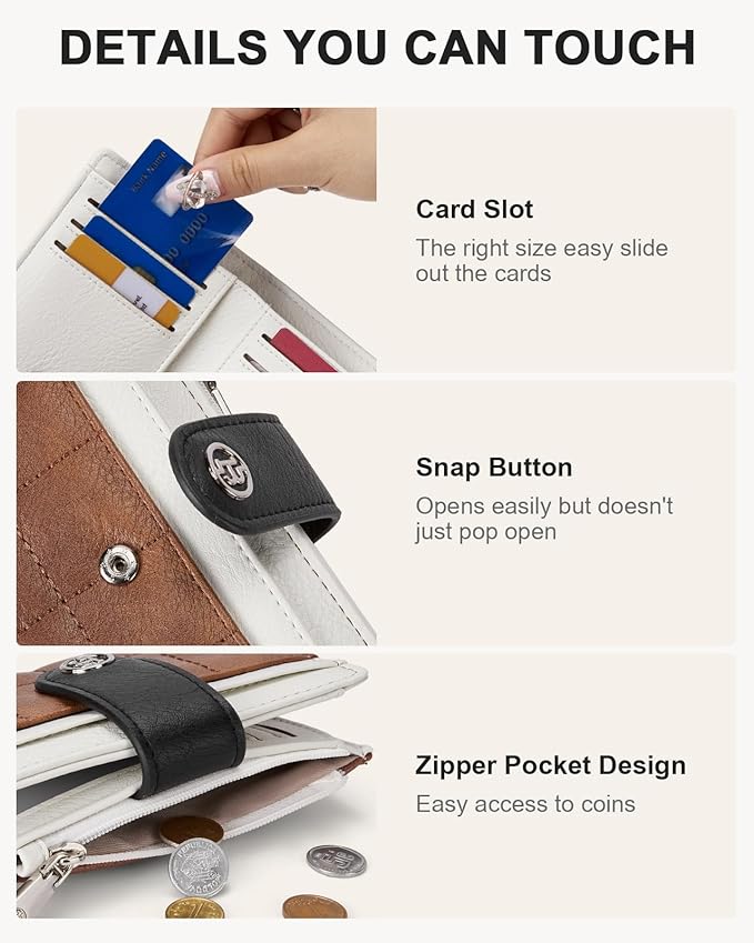 BOSTANTEN Small Wallet for Women Leather RFID Blocking Card Holder Bifold Compact Wallets With Zipper Coin Pocket Brown＆Beige＆Black