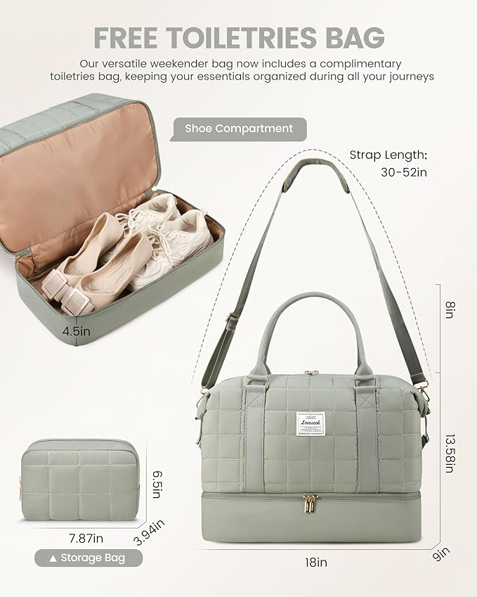 LOVEVOOK Travel Duffle Bag, Puffer Weekender Bags for Women with Shoe Compartment, Carry On Overnight Bag, Hospital Bag for Labor and Delivery, Gym Duffel Bag with Wet Pocket, 2Pcs Set