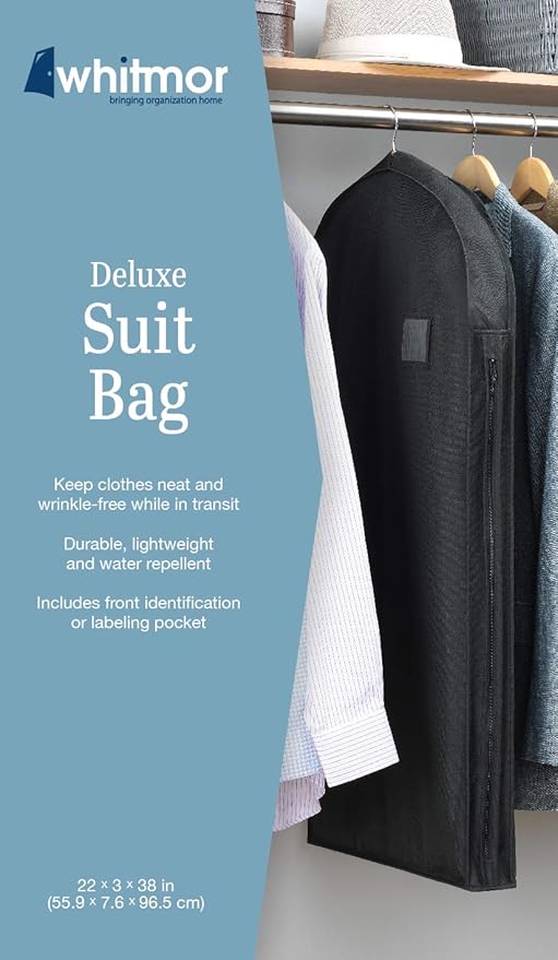 Whitmor Deluxe Zippered Suit Bag, Black