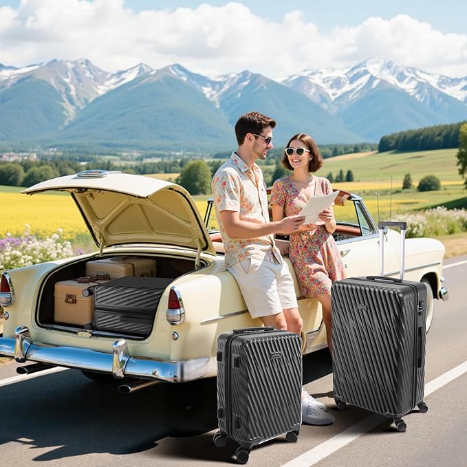 Hoteel Luggage Sets 3 Piece Hardside, 4-Year Warranty, Luggage Set with Spinner Wheels, TSA Lock, Wet/Dry Separation Compartment, Lightweight Carry on Luggage, 20"/24"/28" Suitcase, Black