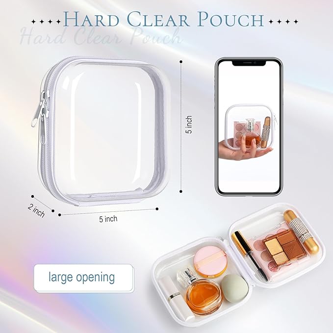 Sanwuta 6 Pcs Clear Hard Zipper Case Plastic Zipper Pouches Transparent Makeup Bag Pencil Case Pouches Toiletry Diaper Bag for Travel Toy Storage Organizer Bins(White,5 x 5 x 2 Inch)