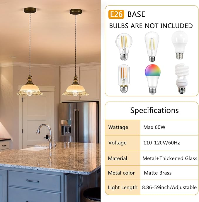 HDDFL Glass Pendant Lights Modern Pendant Lighting Fixtures Hanging Lamp for Kitchen Island Bedroom Dining Room Coffee Shop Hallway Brown and Brass 2 Pack