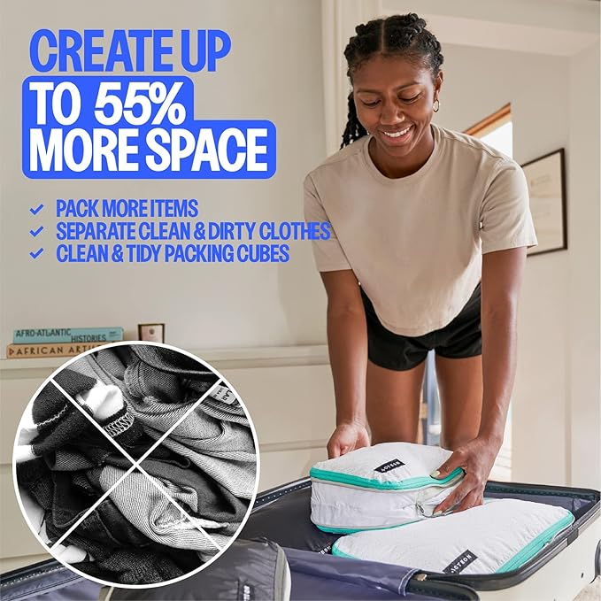 Acteon Compression Packing Cubes - 2 Pack Clean Dirty Separate Zipper - Lightweight Travel Packing Cubes for Luggage - Suitcase Organizer Travel Cubes - Large Small Laundry for Clothes Shoes Makeup