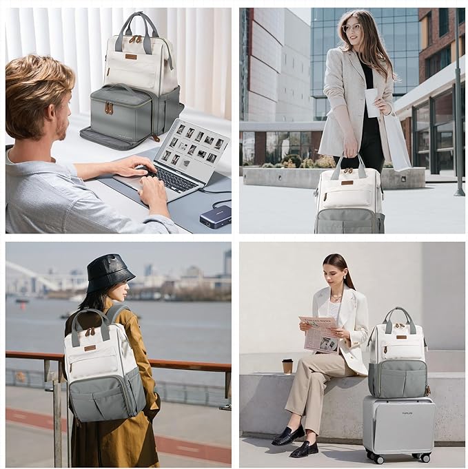 Maelstrom Travel Backpack for Women Men,Laptop Backpack Fits 15.6-17.3 Inch Laptop, Nurse/Work Bag with Insulated Lunch Box (Gray-beige)