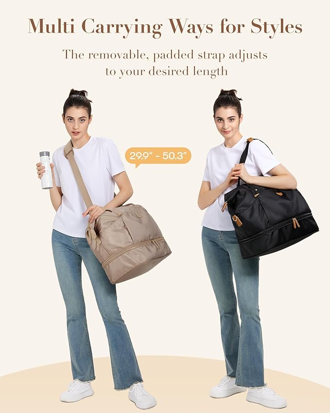 Missnine Weekender Bag for Women, Foldie Travel Bag Expandable with Shoes Compartment Travel Duffel 50L Carry on Overnight Gym