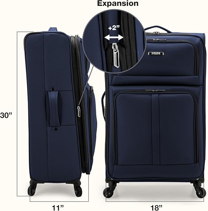 U.S. Traveler Anzio Softside Expandable Luggage with Spinner Wheels, Navy, 30-Inch Large
