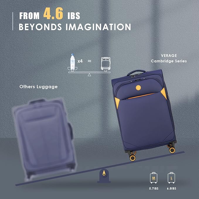 Verage Cambridge Lightweight 3 Piece Luggage Sets Softside Expandable Suitcase with Spinner Wheel,Navy,3-Piece Set(20/24/29)