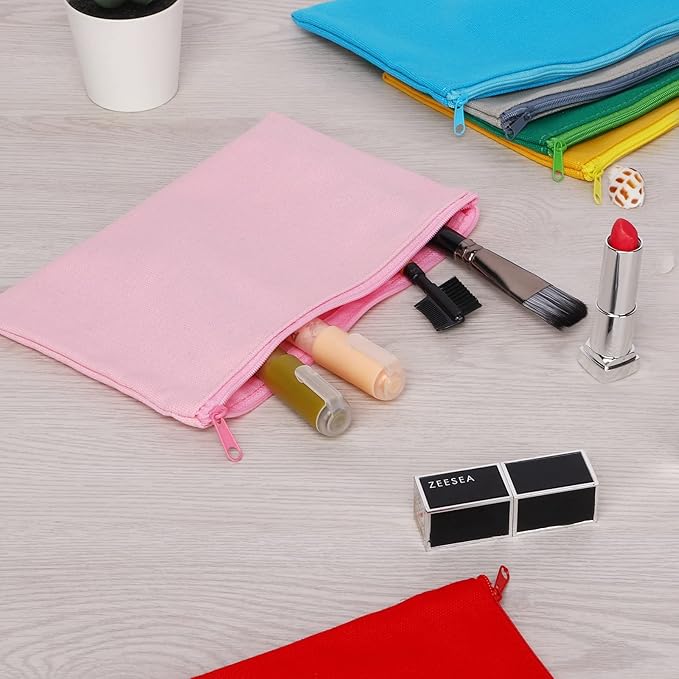 12 Pieces Cotton Canvas Makeup Bag, Multipurpose Cosmetic Bag with Zipper Travel Toiletry Pouch, Blank DIY Craft Bag (Multicolored A, XL)