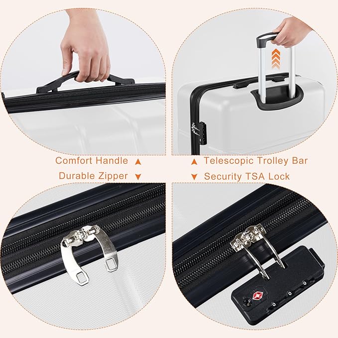 Sweetcrispy Carry on Luggage, Hard Shell ABS Suitcase with Double Spinner Wheels, Lightweight Expandable Rolling Suit Case with TSA Lock, 21 Inch Milky-White