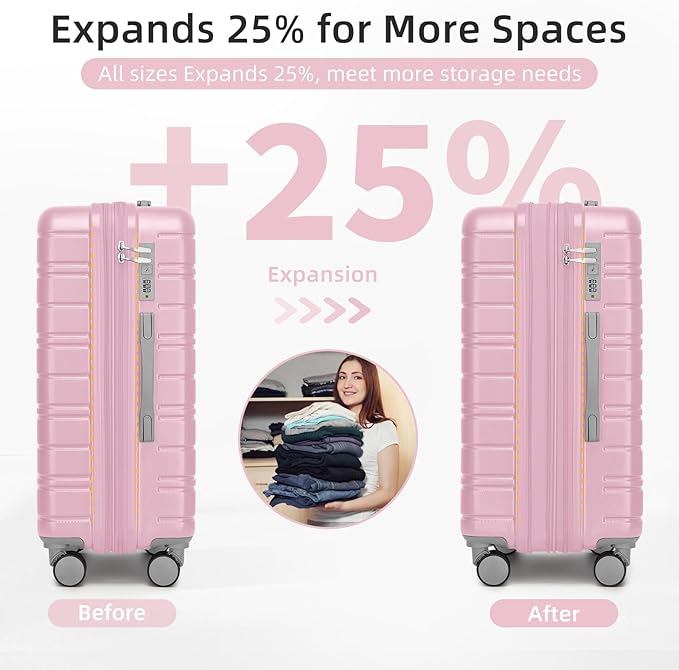6 Piece Luggage Set Hard Shell - Pink Expandable Suitcases with Spinner Wheels and Duffel Bags for Family Travel, Durable Carry On Luggage Sets with Lock for Women and Girls