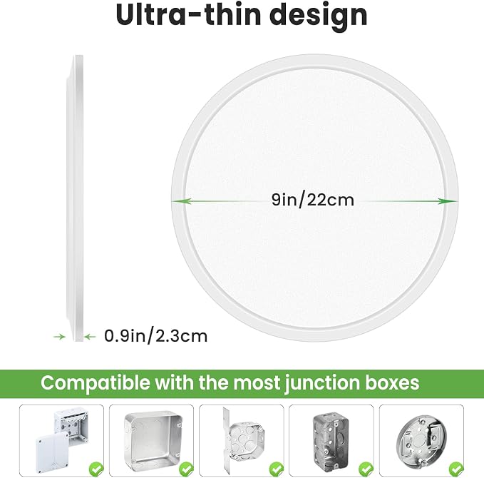 zemty LED Ceiling Light Flush Mount Super Slim 9 Inch 24W 2400lm Ceiling Lights with 3 Color Temperature in One 3000k/4500k/6000K - Round Flat Light Fixture for Kitchen Hallway (1Pack, White)