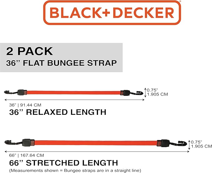 Black+Decker BDX1011 Black/Orange 36" Flat Bungee Cord Straps, 2 Pack
