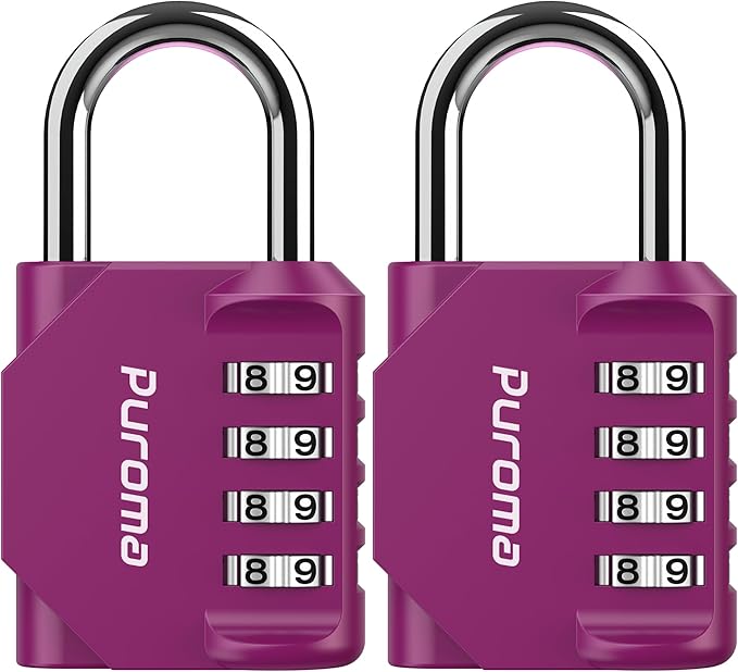 Puroma 2 Pack Combination Lock for Locker 4 Digit Outdoor Waterproof Padlock for School, Gym, Sports, Fence, Toolbox, Gate, Case, Outdoor, Hasp Storage, Cabinets (Red-Violet)