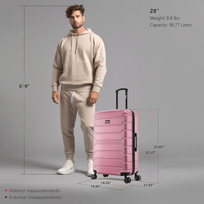 InUSA TREND Luggage with Spinner Wheels | Durable Lightweight Hardside Suitcase, Travel bag with Handle and Trolley, 28-Inch Large Checked luggage | Rose Gold