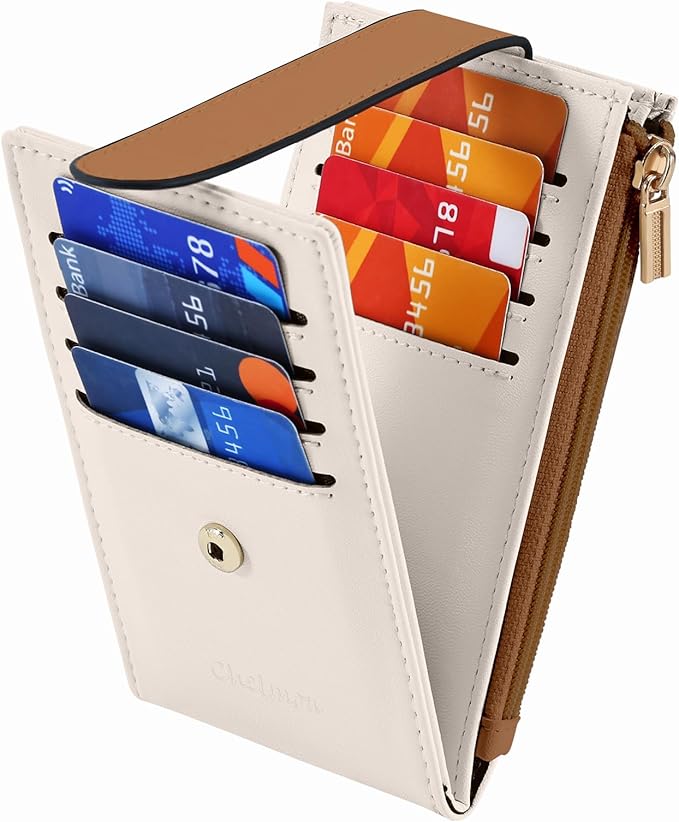 Chelmon Women's RFID Slim Card Holder Wallet: Thin Bifold with Multi-Card Case & Zipper Coin Pocket Purse (Beige Brown)