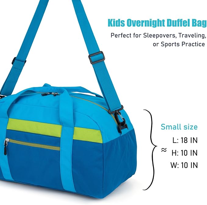 HawLander Kids Duffle Bag for Boys or Girls, Fit Sports Practice, or Overnight Travel Weekend (Blue)