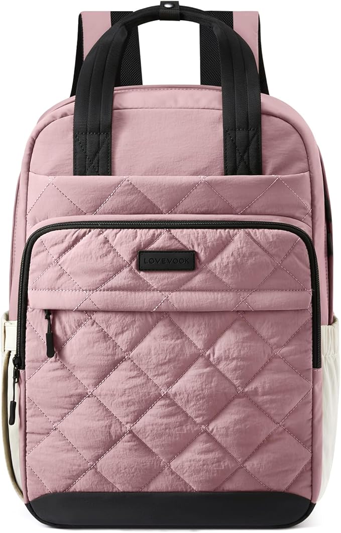 LOVEVOOK Puffer Backpack for Women Fits 15.6 Inch Laptop, Quilted Travel Backpacks Purse with Large Cup Holder, Teacher Computer Work Bags College Shool Bookbag, Puffy Carry On Personal Item Bag