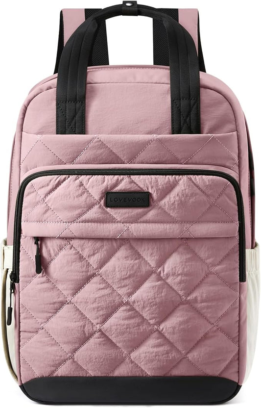 LOVEVOOK Puffer Backpack for Women Fits 15.6 Inch Laptop, Quilted Travel Backpacks Purse with Large Cup Holder, Teacher Computer Work Bags College Shool Bookbag, Puffy Carry On Personal Item Bag