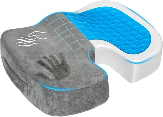 Season Guard Gel Seat Cushion – Office Chair Cushion – Non-Slip Gel Memory Foam Coccyx Cushion for Tailbone Pain - Desk Chair Car Seat Cushion Driving - Sciatica Back Pain Relief, Velvet, Grey