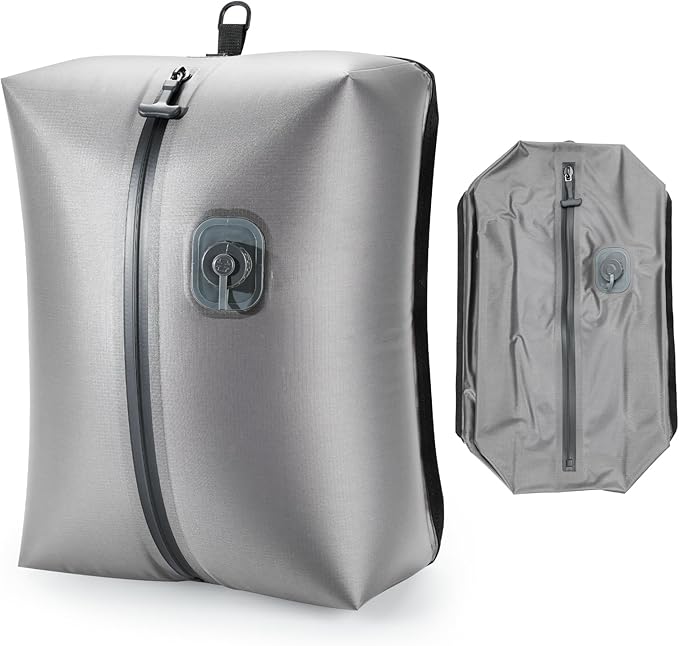 VJI Reusable Vacuum Bag for Travel, IPX8 Waterproof Compression Storage Bag for Luggage and Closet, Space Saving and Leakproof Packing Organizer (Grey, With pump)