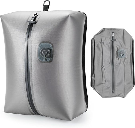 VJI Reusable Vacuum Bag for Travel, IPX8 Waterproof Compression Storage Bag for Luggage and Closet, Space Saving and Leakproof Packing Organizer (Grey, With pump)