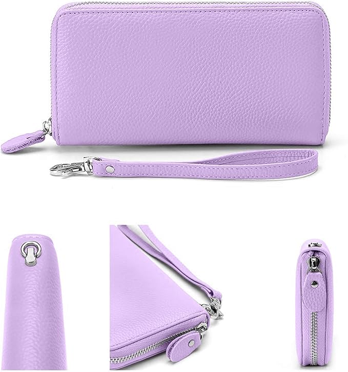 Moflycom Womens Wallet RFID Blocking Genuine Leather Zip Around Wallet Clutch Wristlet Travel Long Purse for Women