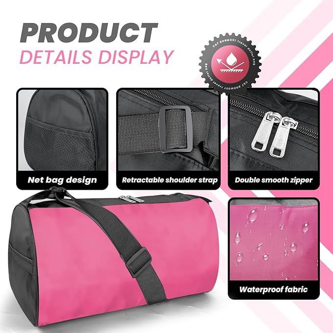 C&F BOGMOST Small Travel Duffel Bag Foldable Waterproof Gym Bag for Gym Beach Swim Bags Men Women Duffle Bag Lightweight Oxford Cloth Sports Bags-Pink