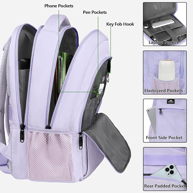 MATEIN Laptop Backpack for Girls, 15.6 Inch College School Backpack for Women, Water Resistant Durble Slim Students Bookbag Casual Daypack Travel Computer Nurse Work Bag Gift