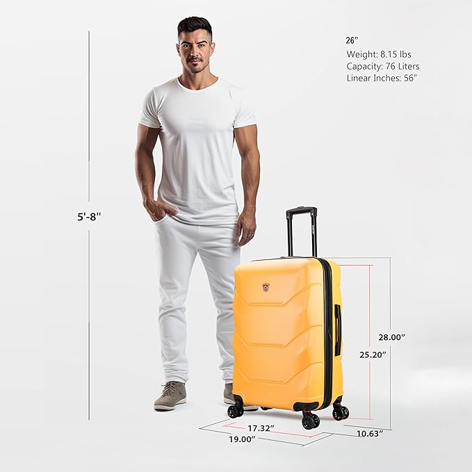 DUKAP ZONIX Luggage with Spinner Wheels | Durable Lightweight Hardside Suitcase, Spacious Travel Bag with Handle and Trolley | 26 Inch Medium Checked Luggage | Mustard