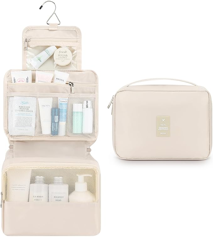 Mossio Hanging Toiletry Bag with Sturdy Hook - Large Portable Cosmetic Makeup Travel Organizer for Men & Women