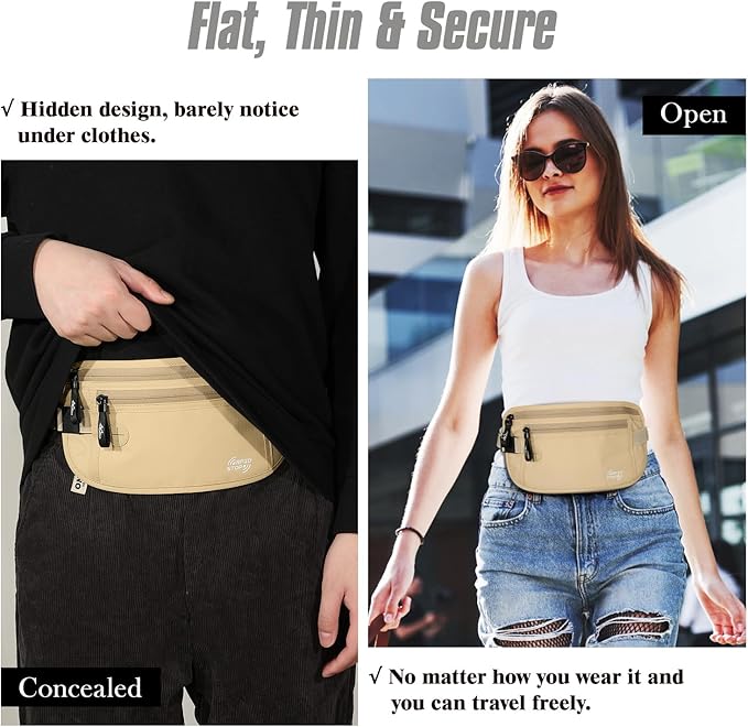 MoKo Secure Travel Money Belt, Undercover Hidden RFID Blocking Travel Wallet, Anti-Theft Passport Wallets for Men Women