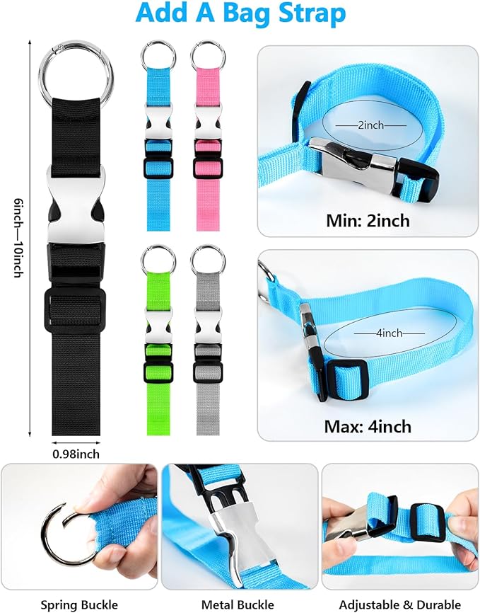 BILIONE 2 Pack Luggage Straps for Suitcases Adjustable Bright Nylon Belt to Identify, with Add A Bag Strap, Travel Essentials for Air Flying
